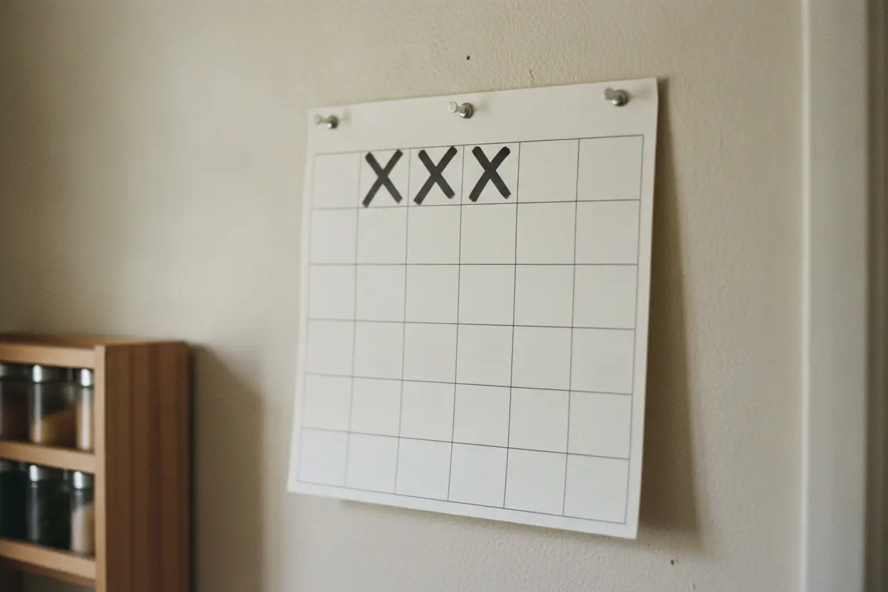 wall calendar with only a few days crossed off
